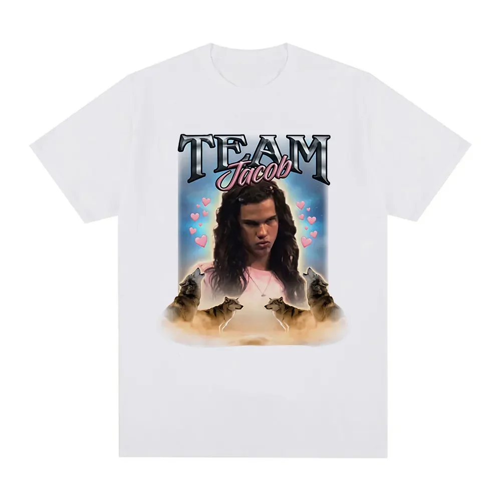 Team Jacob Team Edward Pattern T-shirt Fun Meme Short Sleeve T-shirt Men's and Women's Fashion Oversized T-shirt Street Wear