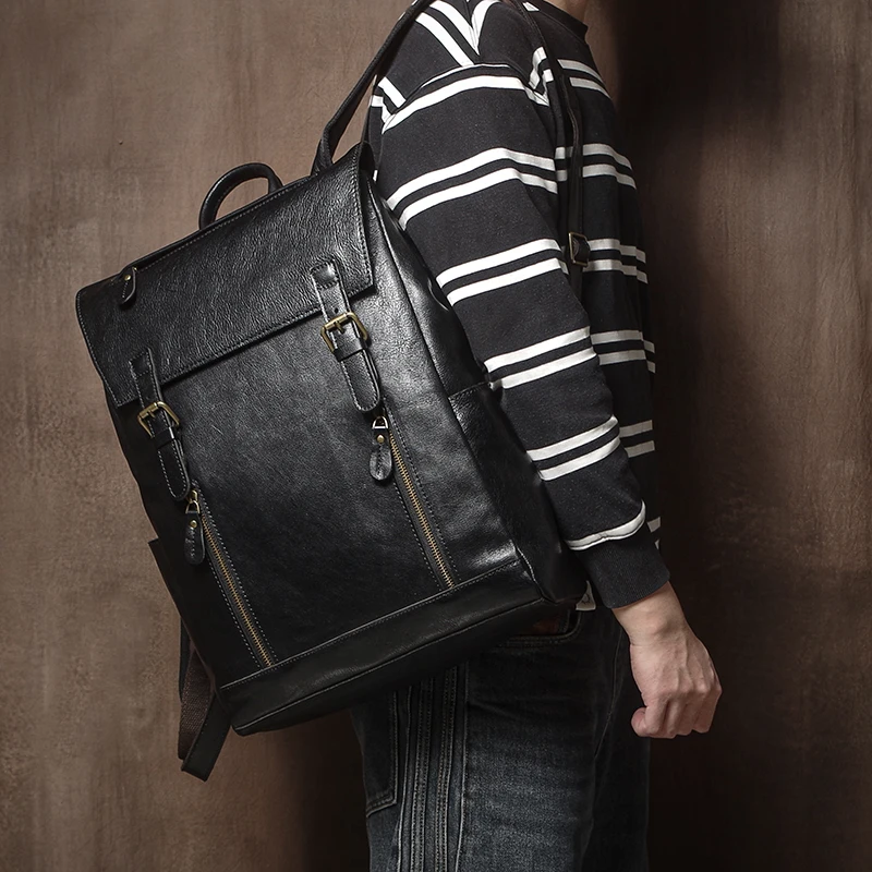 GURO الرجال حقيبة ظهر من الجلد الطبيعي سعة كبيرة 16 بوصة حقيبة لابتوب خمر الأعمال عادية رفرف مشبك دائم حقائب العمل السفر #5