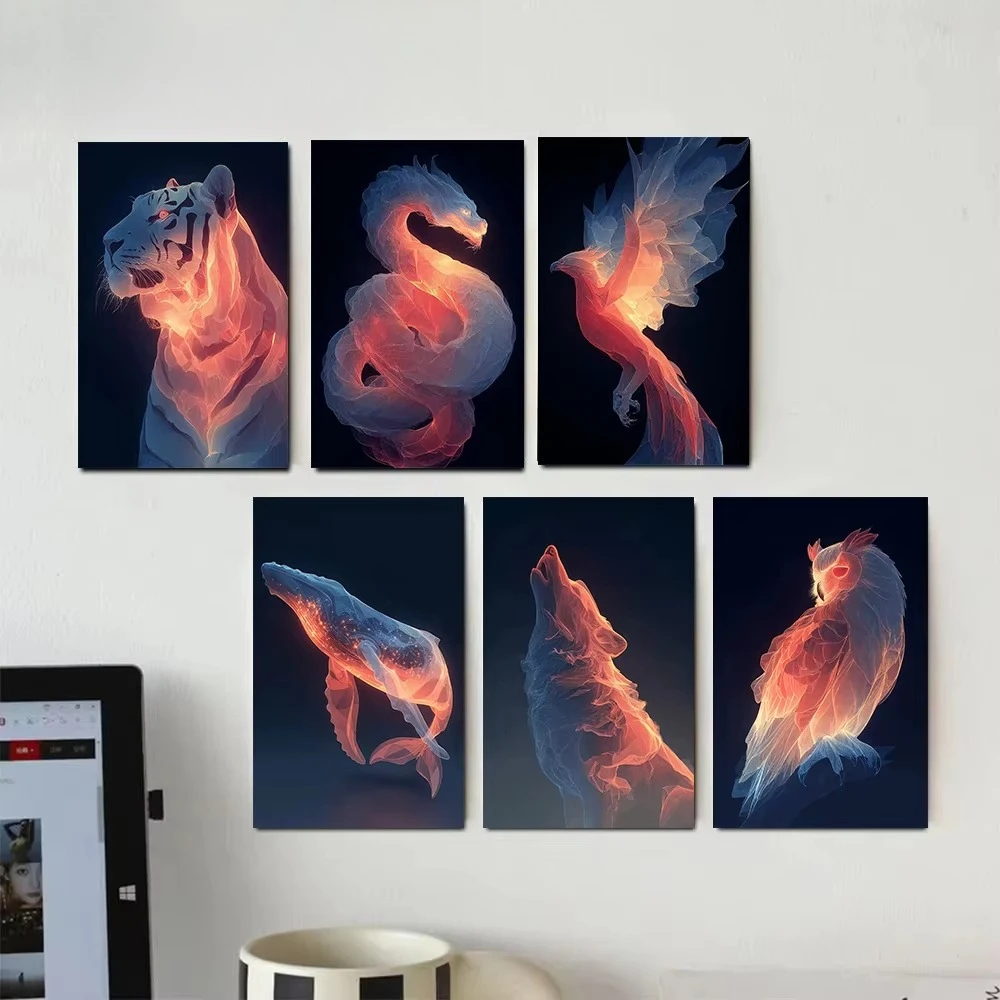 Abstract Spirit Embers Animals Posters Phoenix Howling Wolf Dragon Modern Prints Diamond Wall Art Pictures Home Living Room De