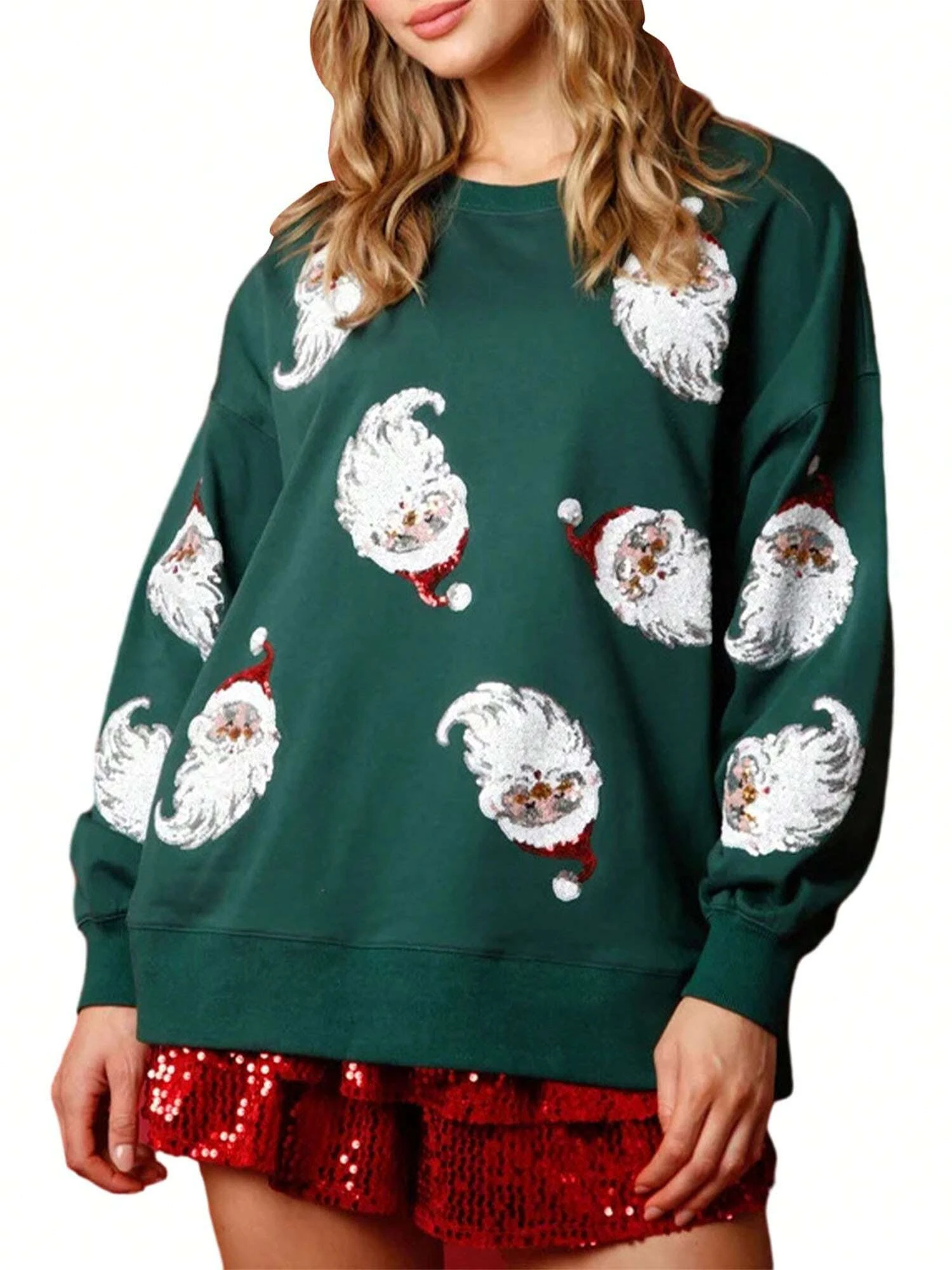 Bonito papai noel impressão inverno feminino em torno do pescoço moletom ao ar livre all-match feminino menina topos roupas femininas