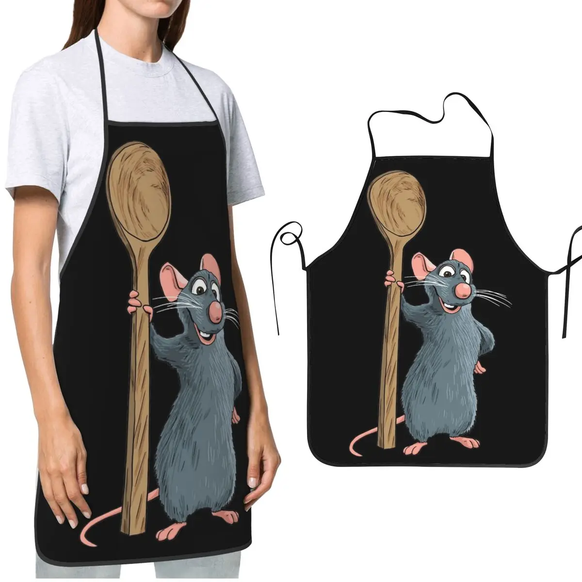 Cartoon Remy Ratatouille Apron Merchandise Oil & Water Resistant Adjustable BBQ Aprons for Men Women Chef