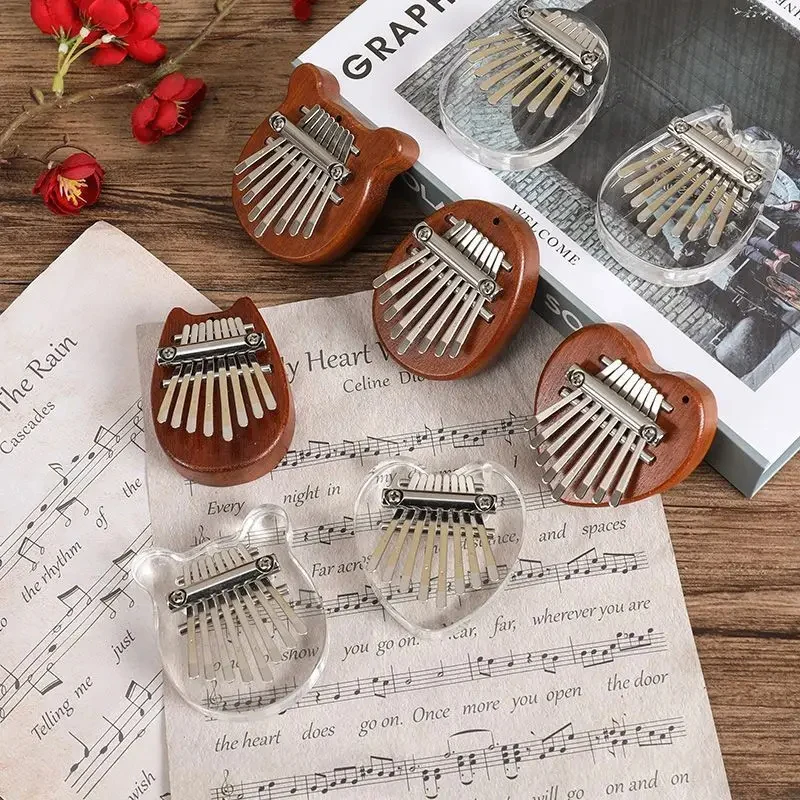 8-Tasten Mini-Kalimba-Daumenklavier aus Holz mit Umhängeband, Fingerklavier, Musikinstrument, tragbar, exquisites Geschenkset für Kinder und Erwachsene