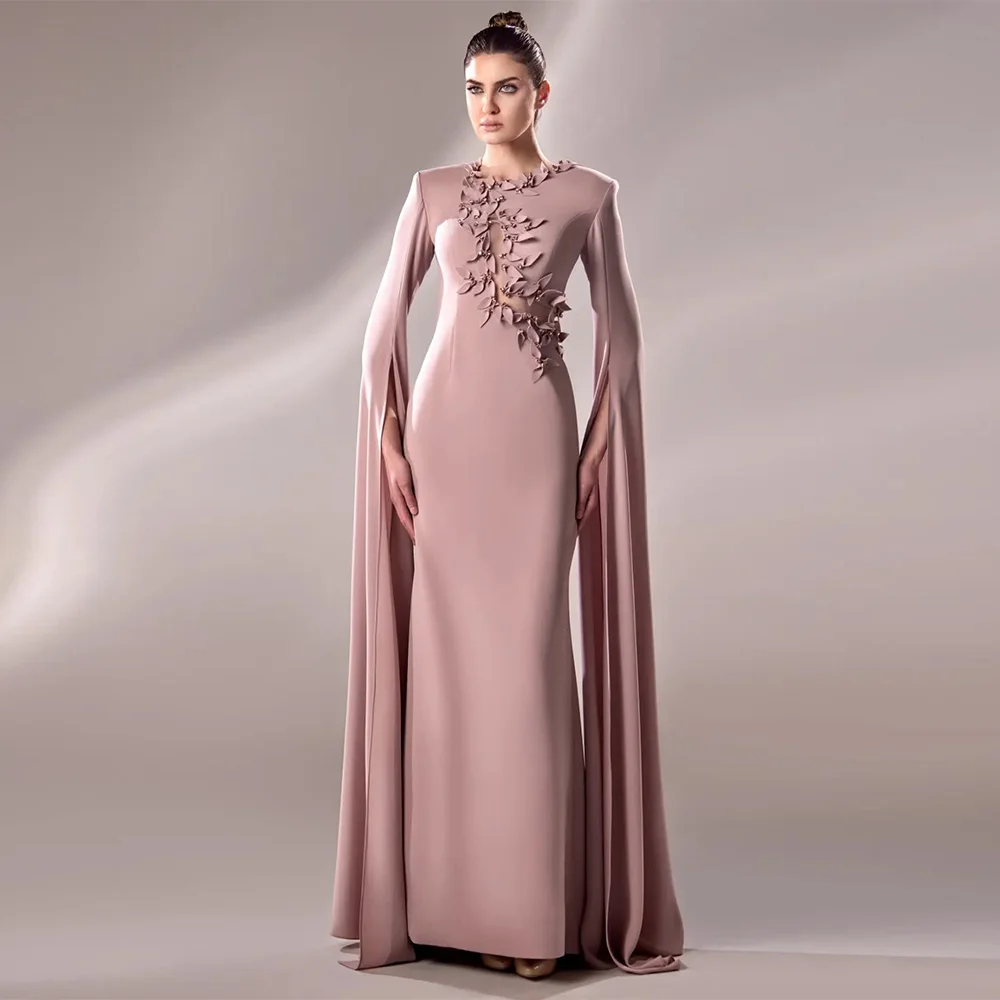 فستان حورية البحر مخصص للحفلات الراقصة أنيق برقبة دائرية وأكمام طويلة وأوراق دانتيل سويب تراين ثوب مسائي رسمي رداء السهرة