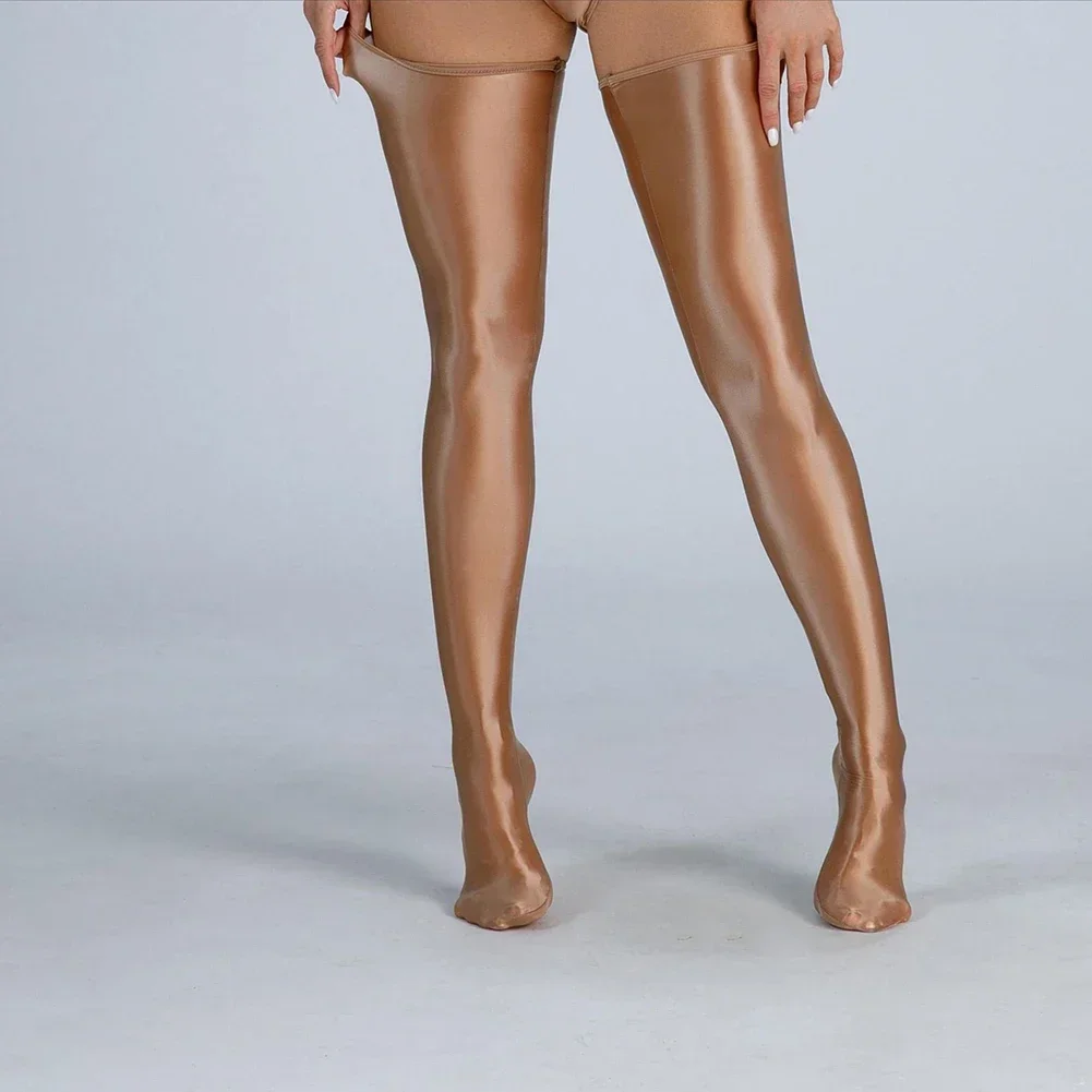 Knee High Sheer Stockings, Womens Sexy Oil Shiny Glossy Hosiery, Tight Pantyhose, Available in Black/White/Gray/Pink