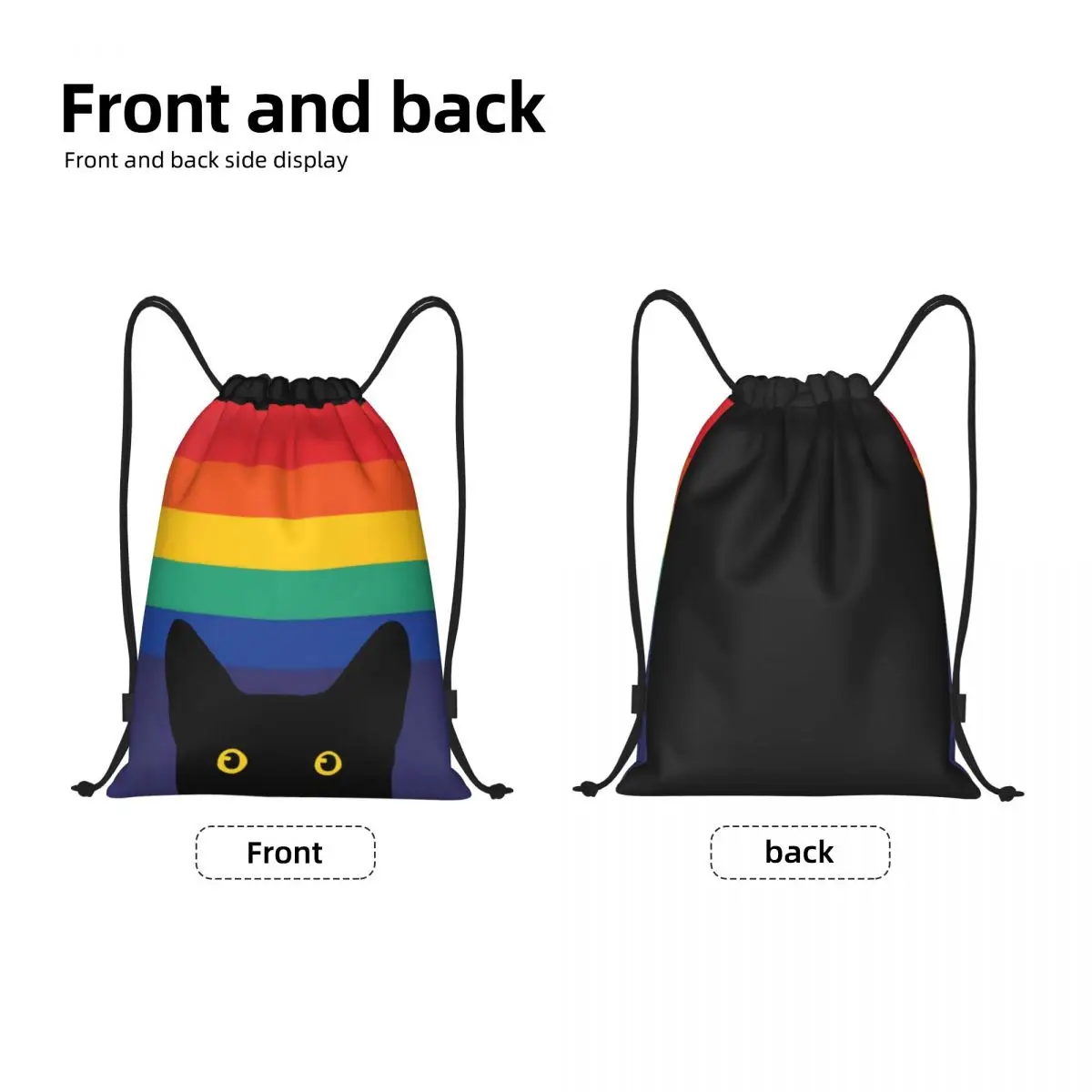 Custom Peeking Cat In Rainbow Circle Drawstring Bags for Training Yoga Backpacks Men Women LGBT Gay Pride Sports Gym Sackpack