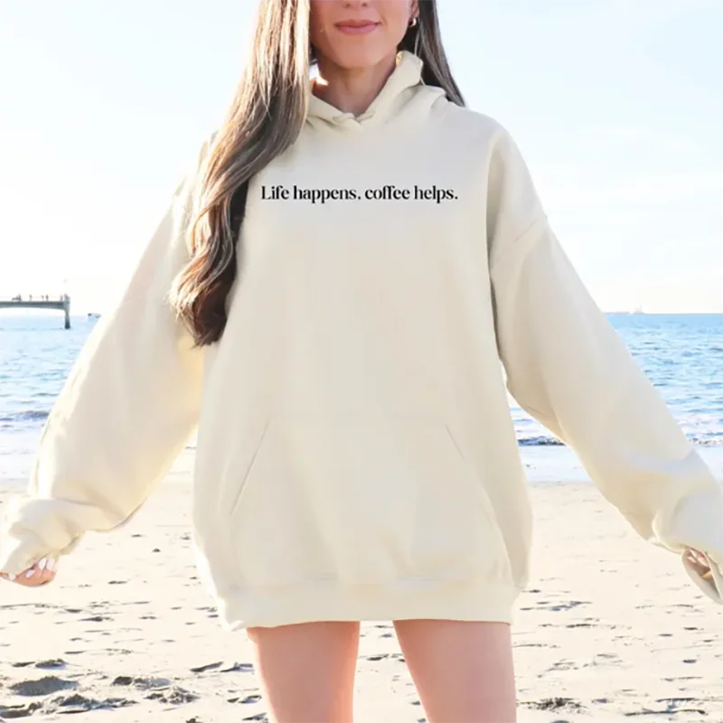 Hoodie Kopi Minimalis Wanita Estetika Gadis Remaja Kebesaran Y2K Kaus Crewneck Rapi Atasan Bertema Kopi Populer