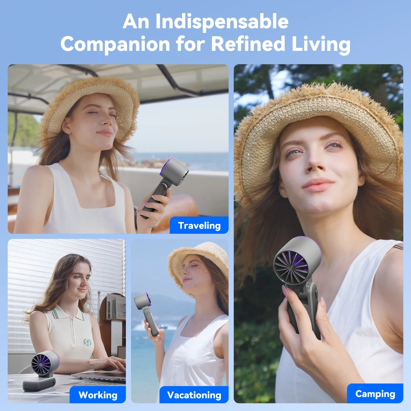 مروحة صغيرة محمولة باليد من MUXNW: 3 في 1، توربو 100 سرعة، قابلة للطي، شاشة LED، تبريد 3600 مللي أمبير في الساعة للسفر/الصيف