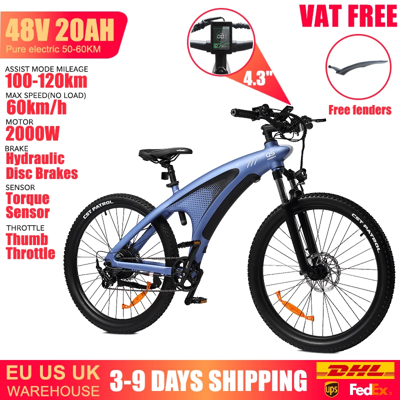 HUANCI Q5 2000W Electric Dirt Bike Off-Road Electric Bike 48V 20AH Electric Bicycle 60km/h 27.5*2.25" Ebike Adults Mountain Bike image 6