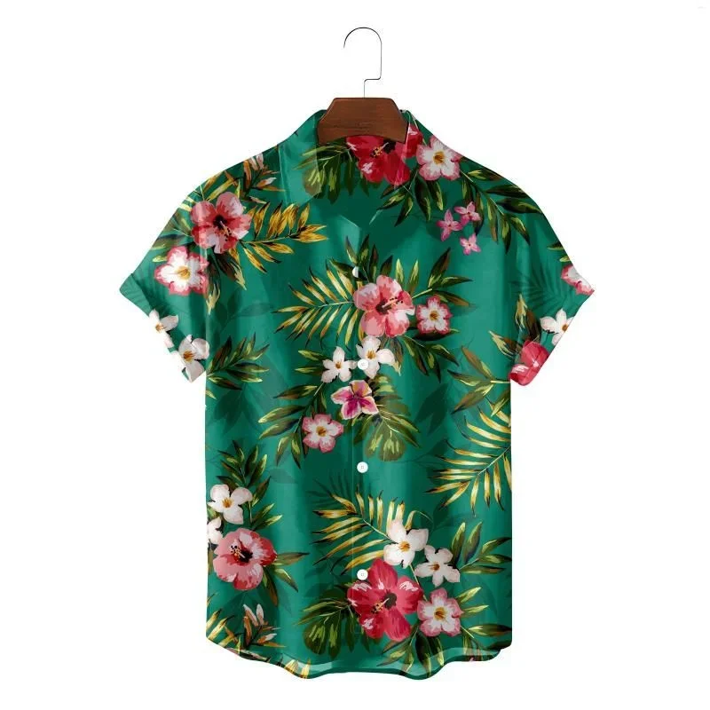 Chemise hawaïenne colorée à imprimé 3D de fleurs tropicales pour hommes, chemisier d'été à manches courtes, haut à la mode, motif floral, revers, rentabilité, ha