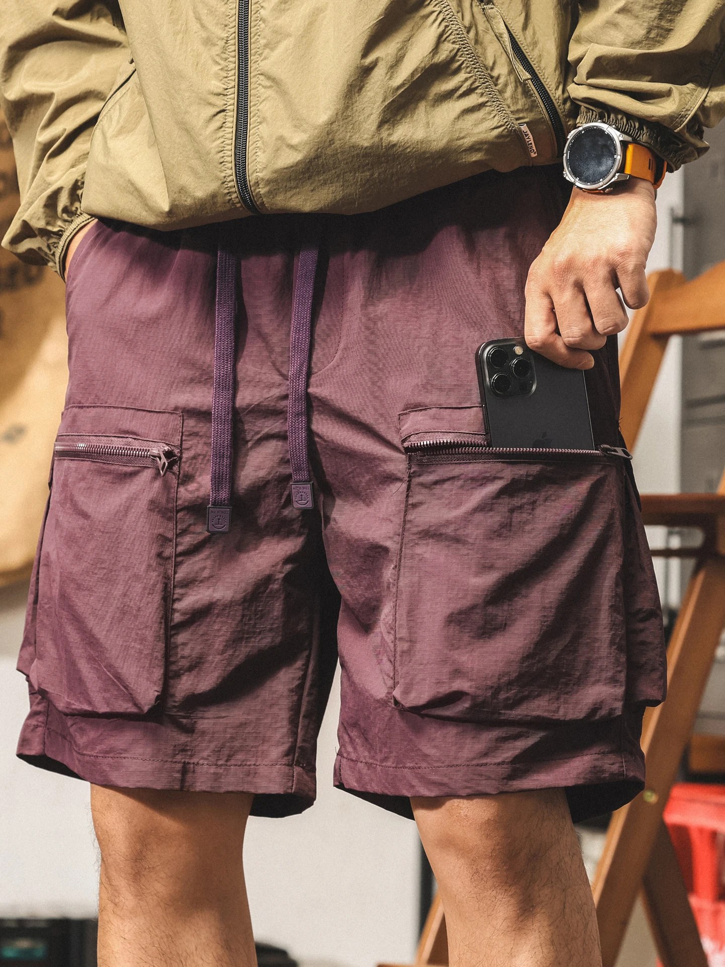 

Purple Workwear ort Pants Men Summer Thin Ice Silk Qui Dry Sports Five-Part Loose Trendy American Casual Mid-Pants