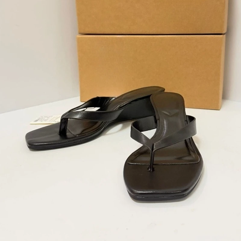 summer Women's sandals Spike Heel Slip-On Casual mules Lightweight Leather Upper Rubber Outsole Comfortable ladies Shoes