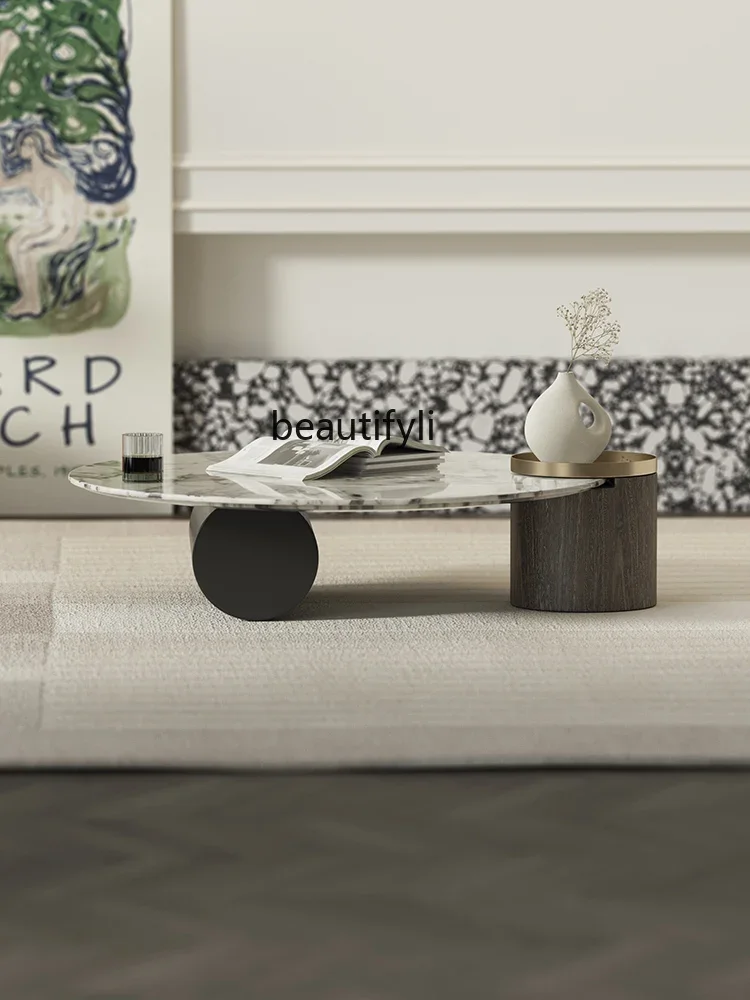 

K185 Modern Simple and Light Luxury Natural Marble Tea Table Elephant White Living Room Small Apartment Home round Tea Table