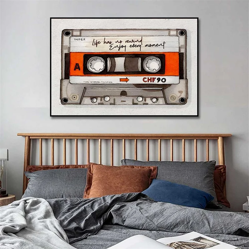 Vintage Cassette Poster Cassette DJ Turntable Canvas Prints Painting Gold Vinyl DJ Turntable Wall Art Pictures Home Room Decor