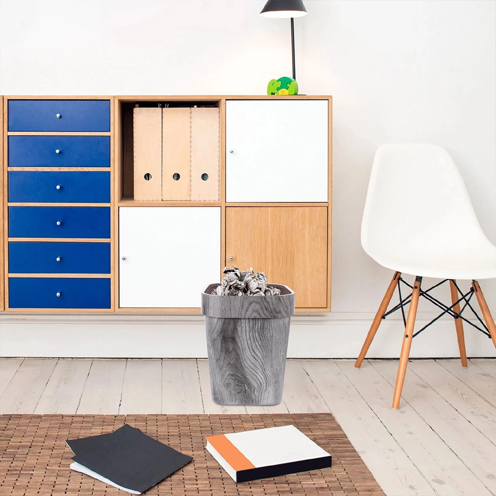 

Wood Grain Trash Can Bathroom Garbage Container Bedroom Wastebasket Office Kitchen Dustbin for
