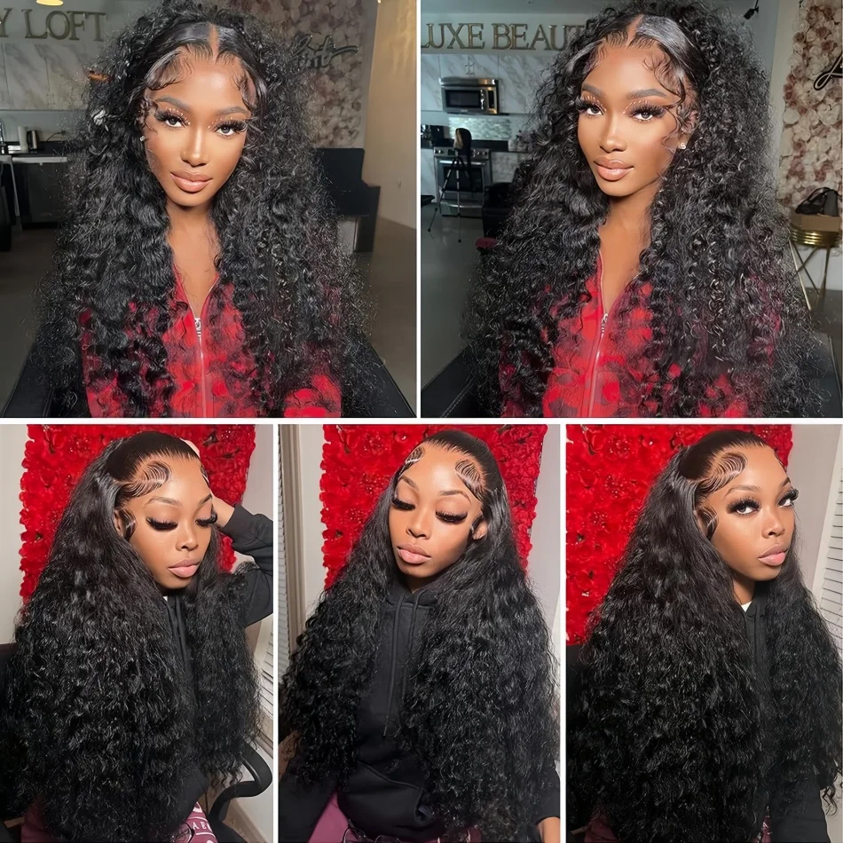 40 بوصة مجعد الدانتيل شعر مستعار أمامي موجة المياه 13X6 Hd الدانتيل الباروكة الأمامية موجة عميقة باروكة من شعر طبيعي 250 الكثافة قبل قطعها الشعر البرازيلي #4