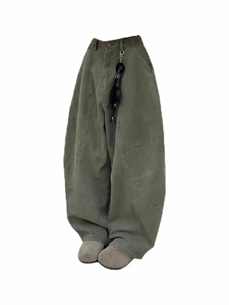 Women's Baggy Y2k Green Jeans Harajuku Vintage Streetwear Denim Pants Japanese 2000s Style Denim Trouser Oversizes Clothes 2025