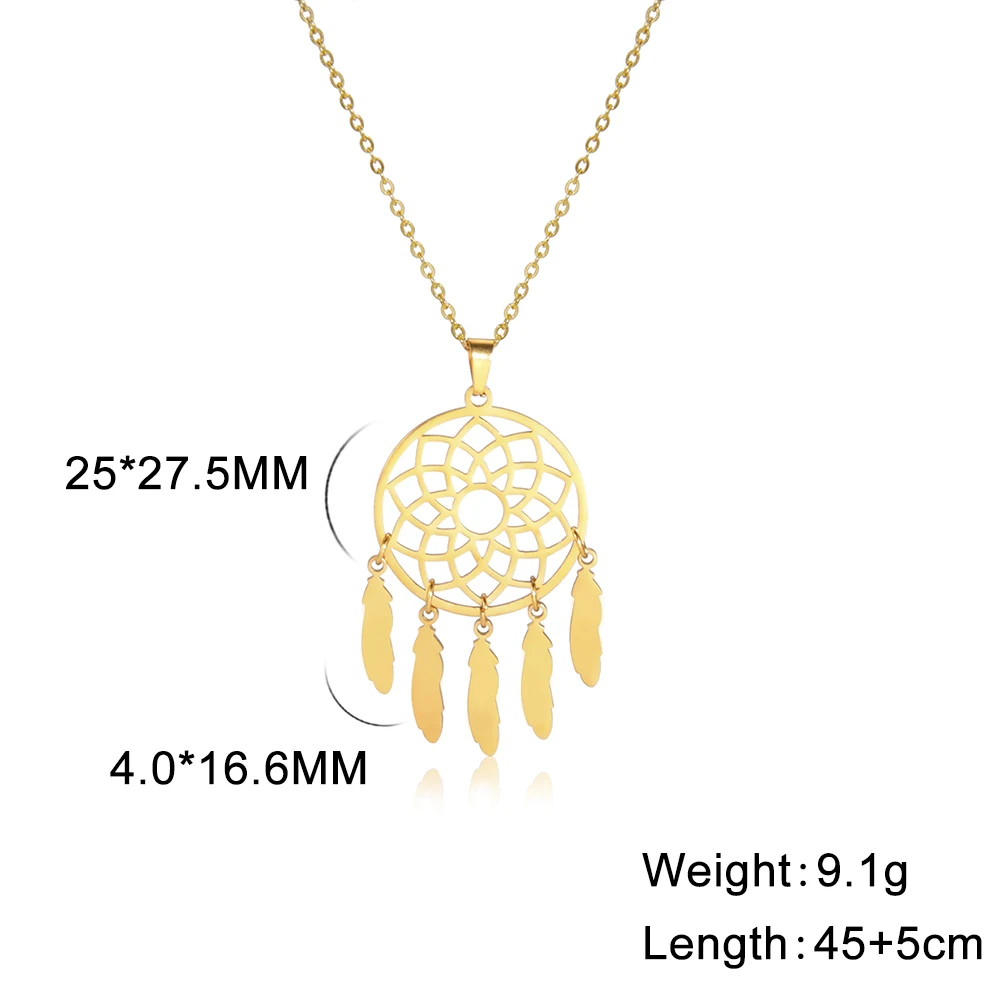 Cazador Hollow Dreamcatcher Feather Pendant Necklaces for Women Stainless Steel Jewelry Choker Necklaces 2024 Birthday Gift