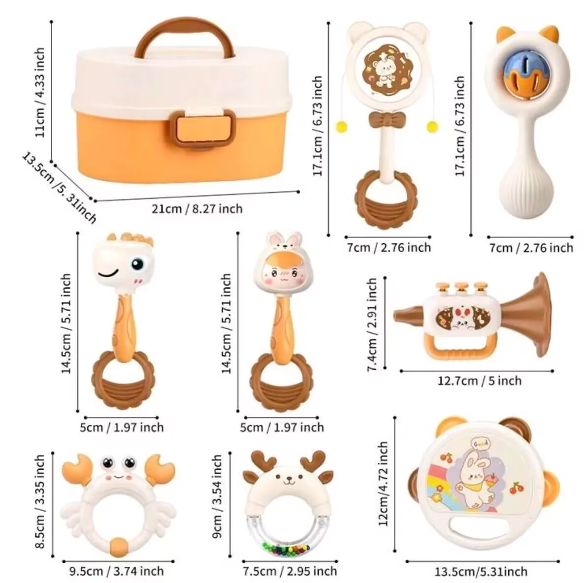 Newborn baby rattle gift box set, baby grasping training and soothing toy, cartoon animal teething toy rattle combination, perfe