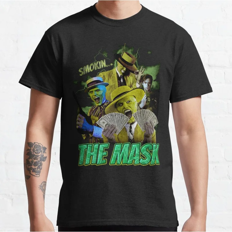 

80s Vintage Funny movie Jim carrey The mask Graphic T Shirts large size mens clothing 100% cotton Adult tops S-6XL
