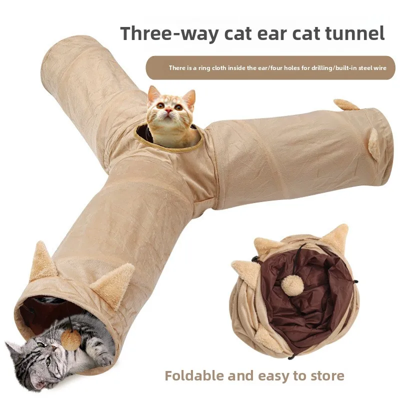 

Cat Supplies Pet Toys Self-Hi Cat Channel Labyrinth Suede Sound Paper Folding Tee Cats Tunnel Cat Accessories Toys for Cats