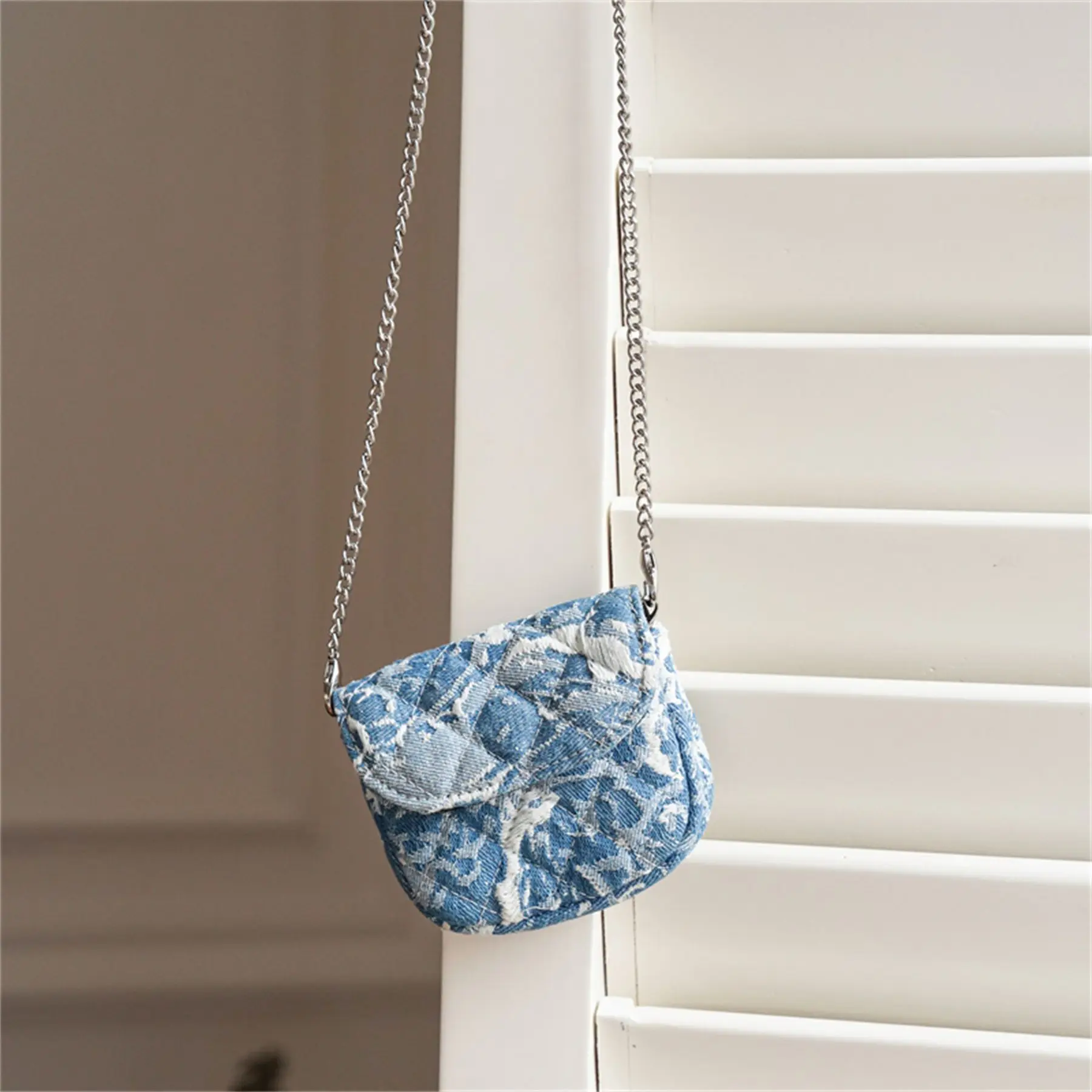 محفظة عملات معدنية باللون الأزرق من الدنيم، حقيبة مكياج نسائية، غطاء قلاب بإبزيم، حافظة هاتف كروس متعددة الاستخدامات بكتف واحد