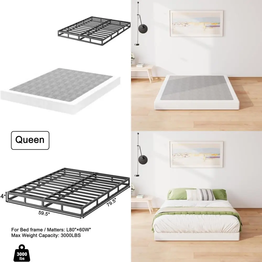 

4 Inch Heavy Duty Queen Box Spring with Fabric Cover, Easy Assembly Metal Mattress Foundation