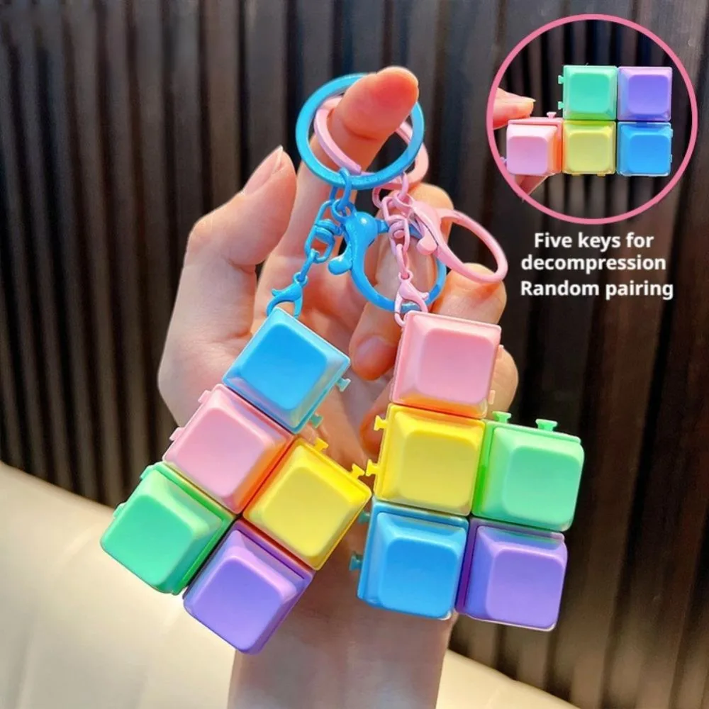 Splicable Macaron Color Keyboard Keycap Fidget Keychain Clickable ASMR Sensory Stress Relief Toy for Teens Adults Party Favors