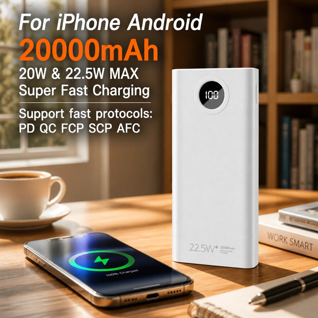 Power Bank 20000mAh 22.5W Two-Way Fast Charge Portable Charger For iPhone Android