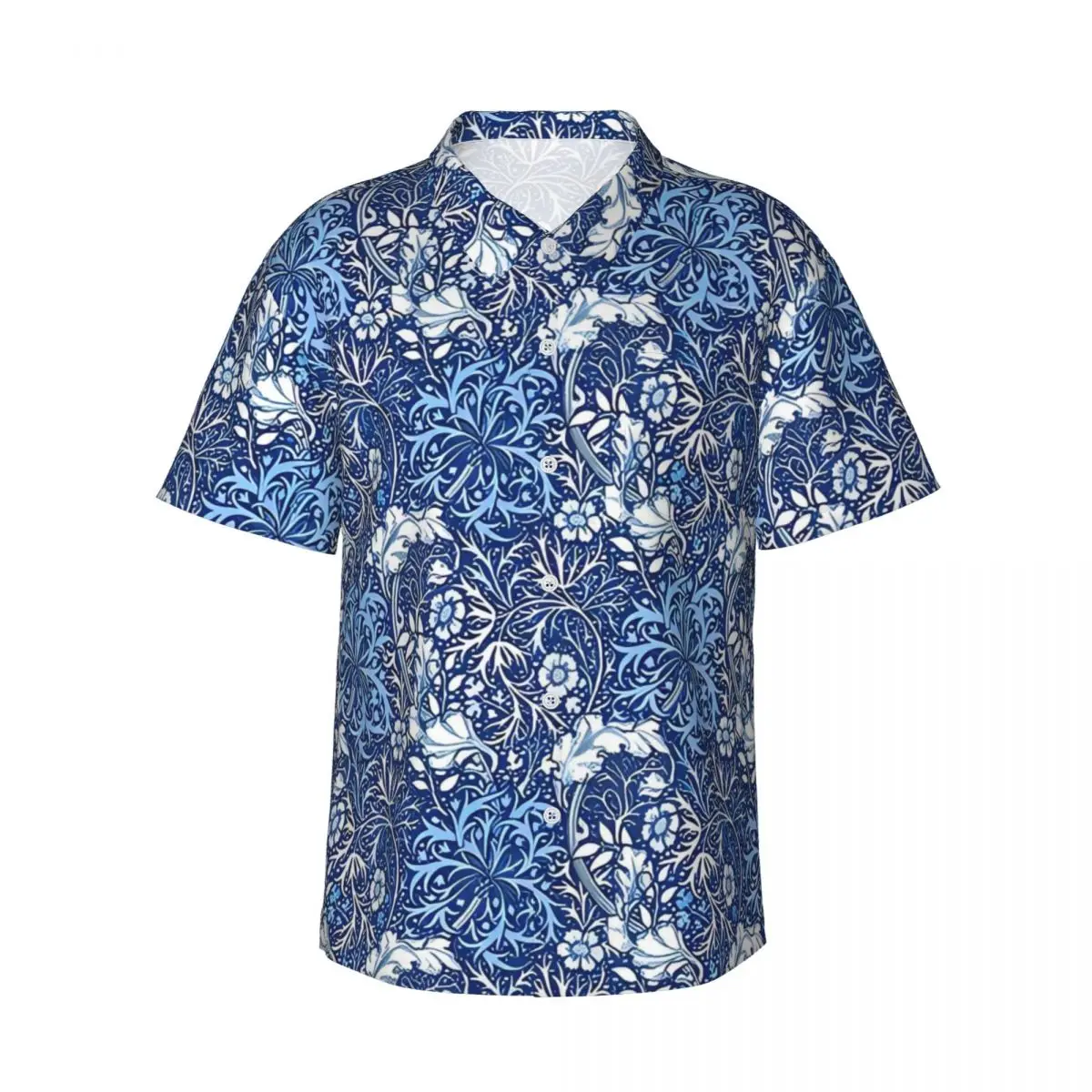 

Пляжная рубашка в стиле модерн, мужские синие повседневные рубашки с цветочным принтом, гавайские свободные блузки с короткими рукавами и узором большого размера, идея подарка