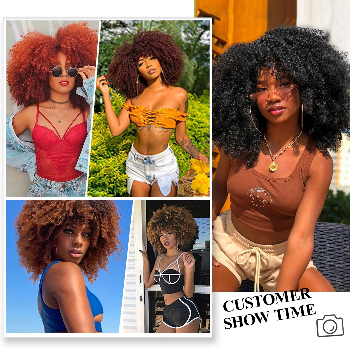 Peruca afro encaracolada com franja para mulheres negras, perucas sintéticas de cosplay, curto ombre, marrom, fofo