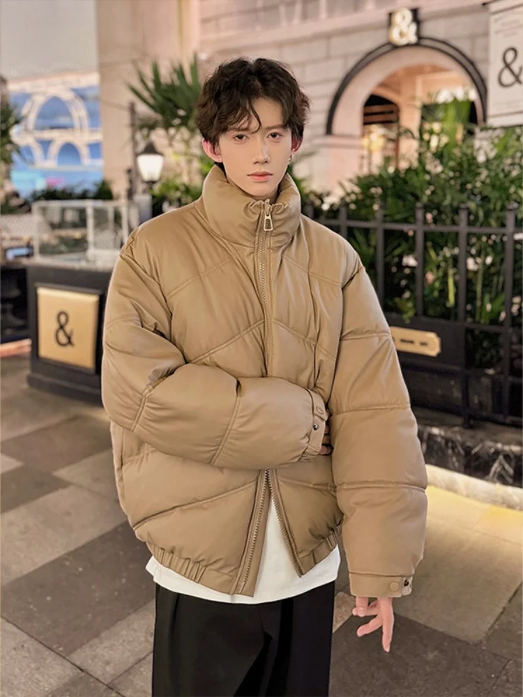 

Корейская мужская утепленная хлопковая куртка 2024 года, новая зимняя модель оверсайз, на молнии, теплая, повседневная, однотонная