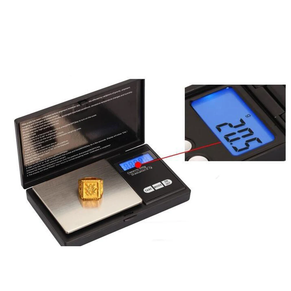 

Portable Digital Jewelry Scale 0.01g Precision 500g Capacity Tare Function Pieces Counting Backlight LCD Compact for Mailing