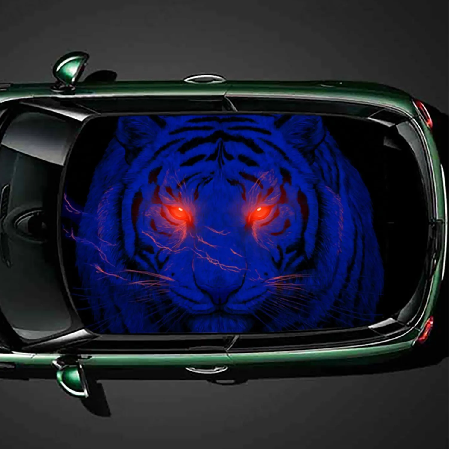 

Red Eyes Blue Tiger Car Roof Vinyl Wraps Sticker, Auto Decal, Artistic Vehicle Decoration, Self-adhesive Waterproof Car Exterior