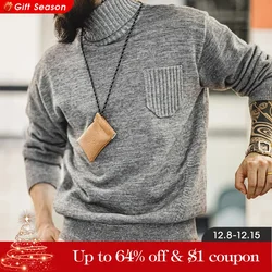 Maden-Suéter masculino de gola alta, jumper monocromático quente, malhas clássicas, pulôver de malha casual, vintage, inverno, 2023