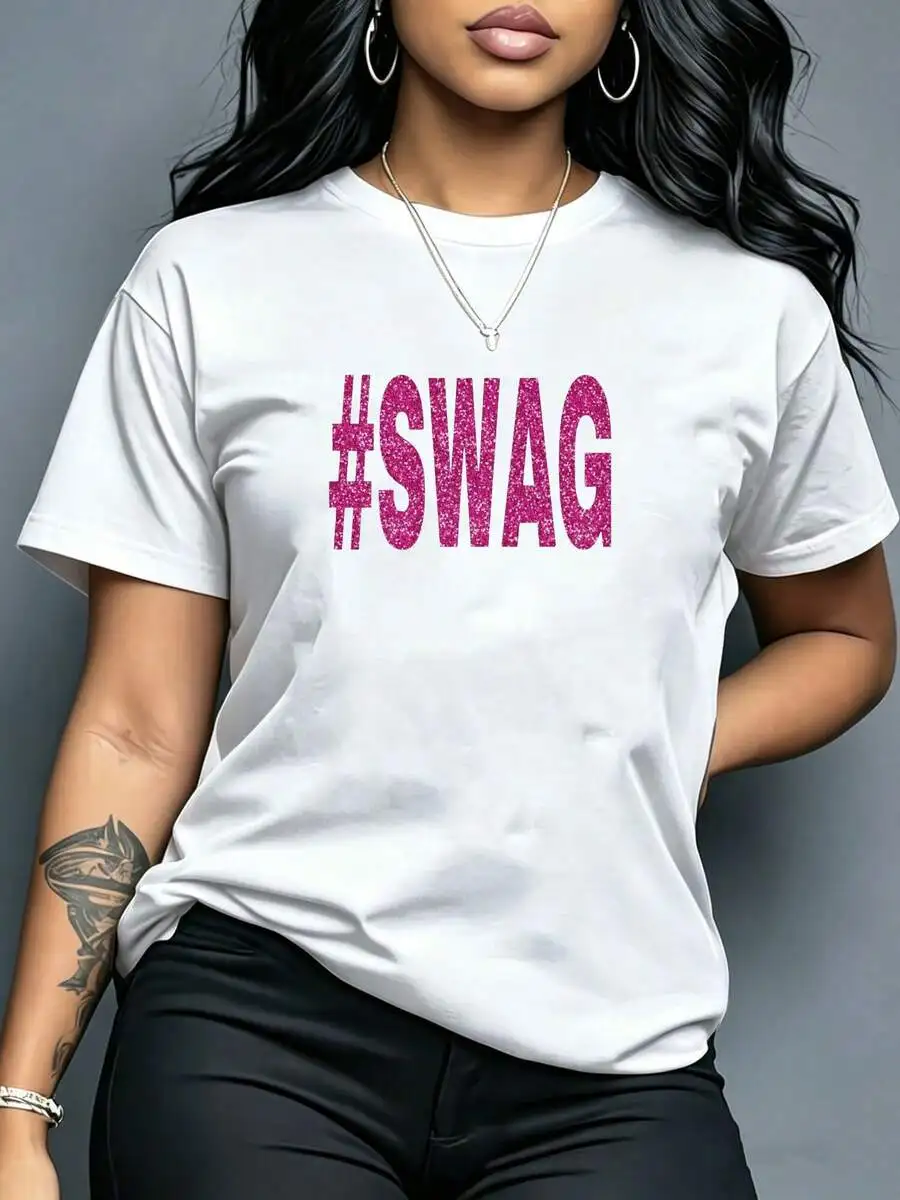 

Black Graphic Print T-Shirt Casual Short-Sleeve Tee Streetwear Summer Top