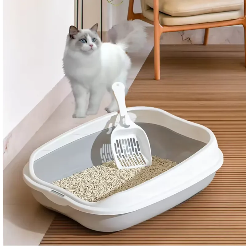 

Semi-enclosed Litter Box Spatter-proof Cat Toilet Large Kitten Cleaning Supplies Large Cat Poop Bowl Pet Bupplies