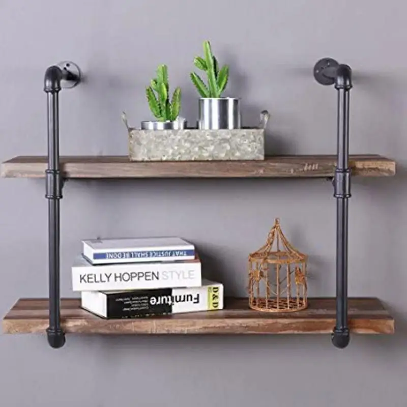 Ins Style Retro Simplicity Wall Mounted Storage Rack Home Living Room Decorative Iron Water Pipe Shape Sundries Shelves