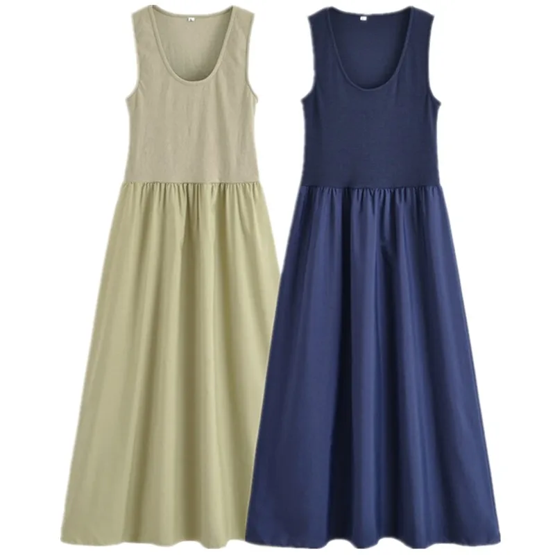 Verão 2025 Vestido Colete de Malha F Longo Sem Mangas Design em Camadas Estilo de Trabalho Peça Única Outro Material 00%