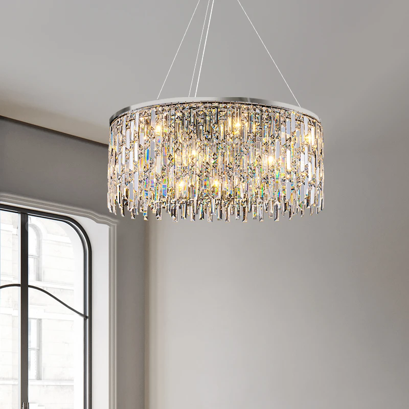 

Light luxury living room chandelier, modern simple round light luxury crystal lamp, designer home atmosphere restaurant