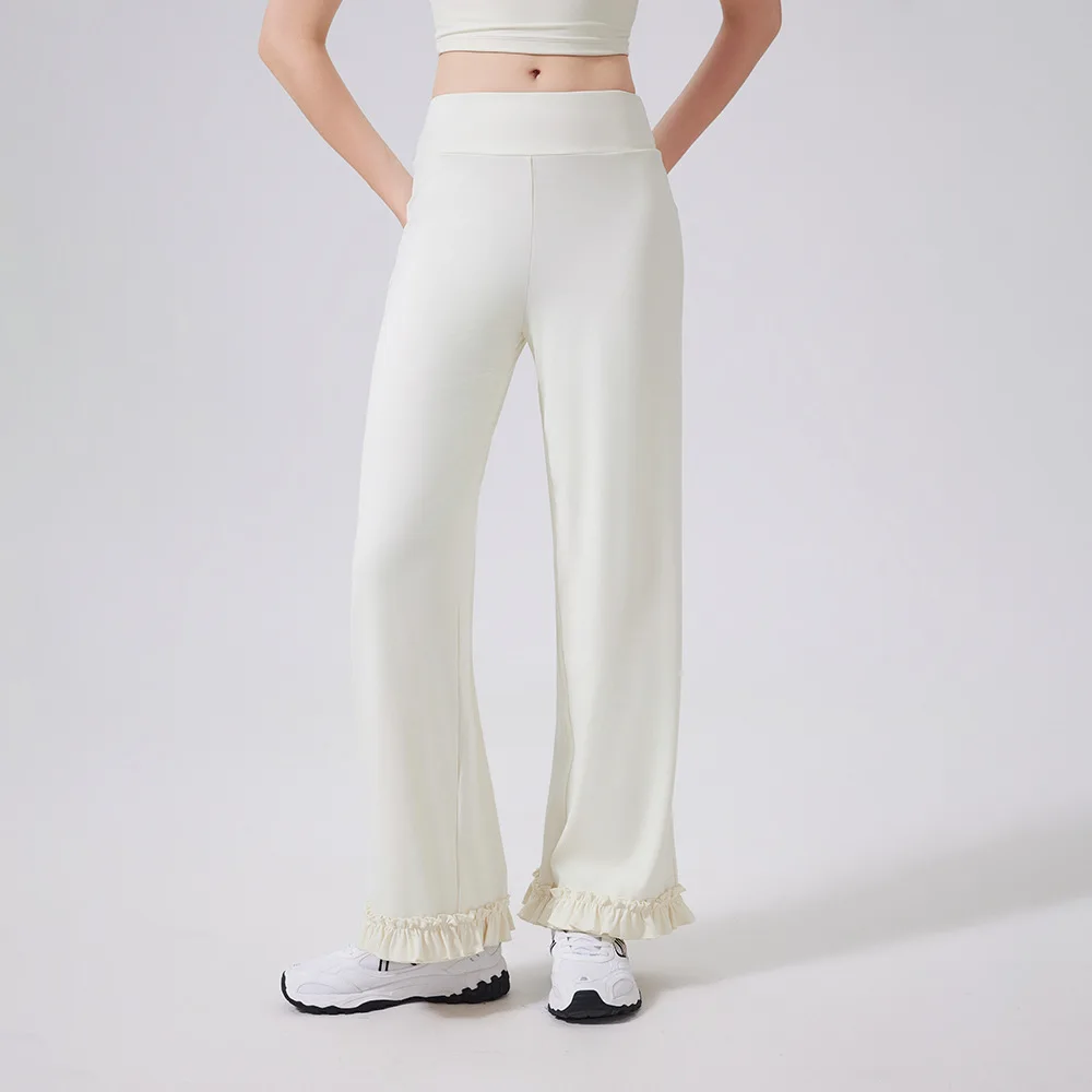 Women's High-Waisted Lace Sports Pants Loose Straight Leg Casual Cloud Feel Slimming Fitness Running Cinched Waist