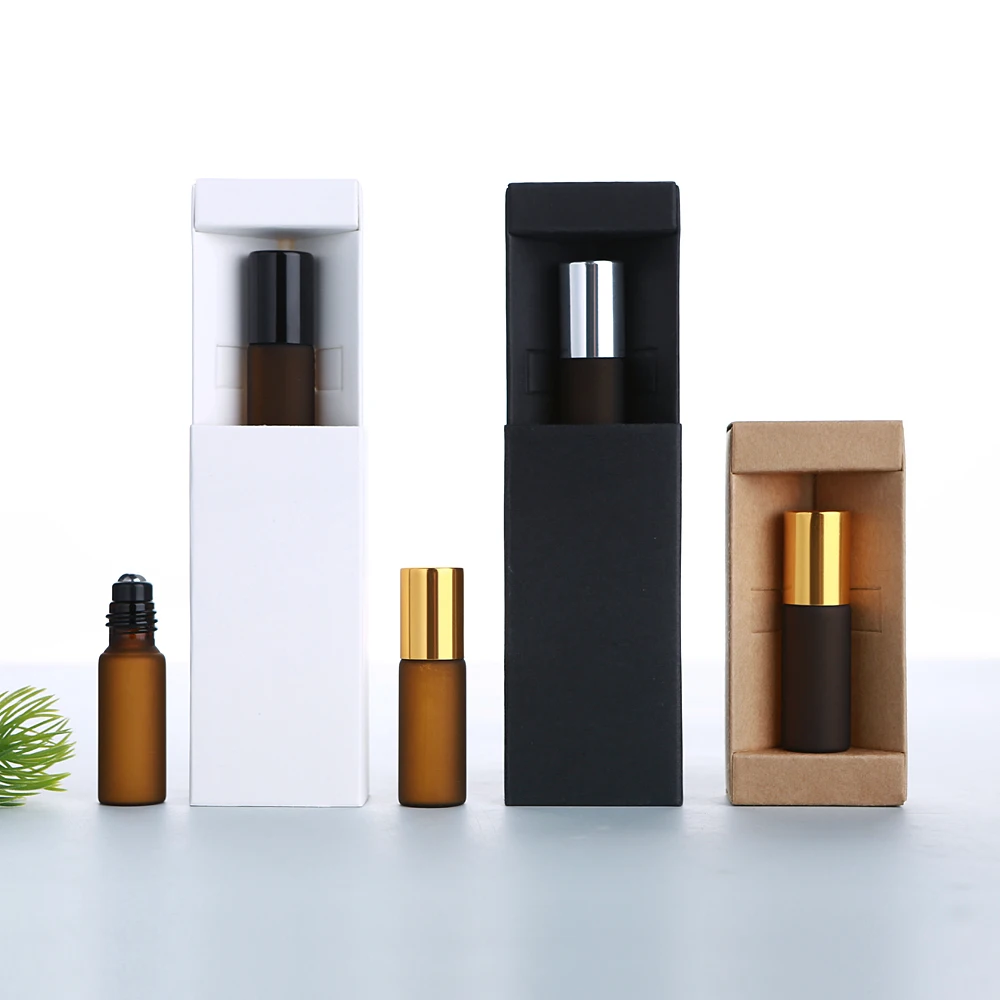 50/80個 5ml 絶妙なつや消しブラウンガラス香水ローラー、正確な用量、スムーズなローリング、ボックス付き旅行用詰め替えボトル