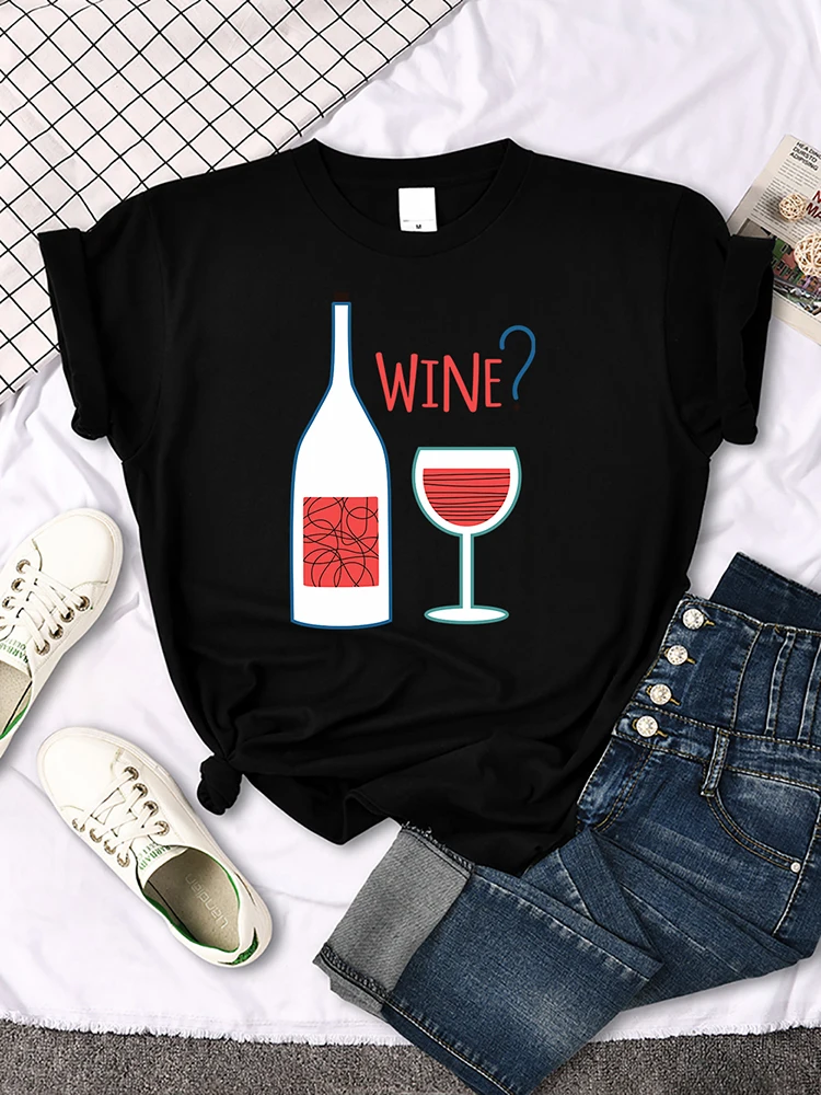 Bottles And Glasses Is This Wine ? Tshirt Creativity Individual Tshirts Niche Loose Tee Shirt Harajuku Hip Hop Tshirt