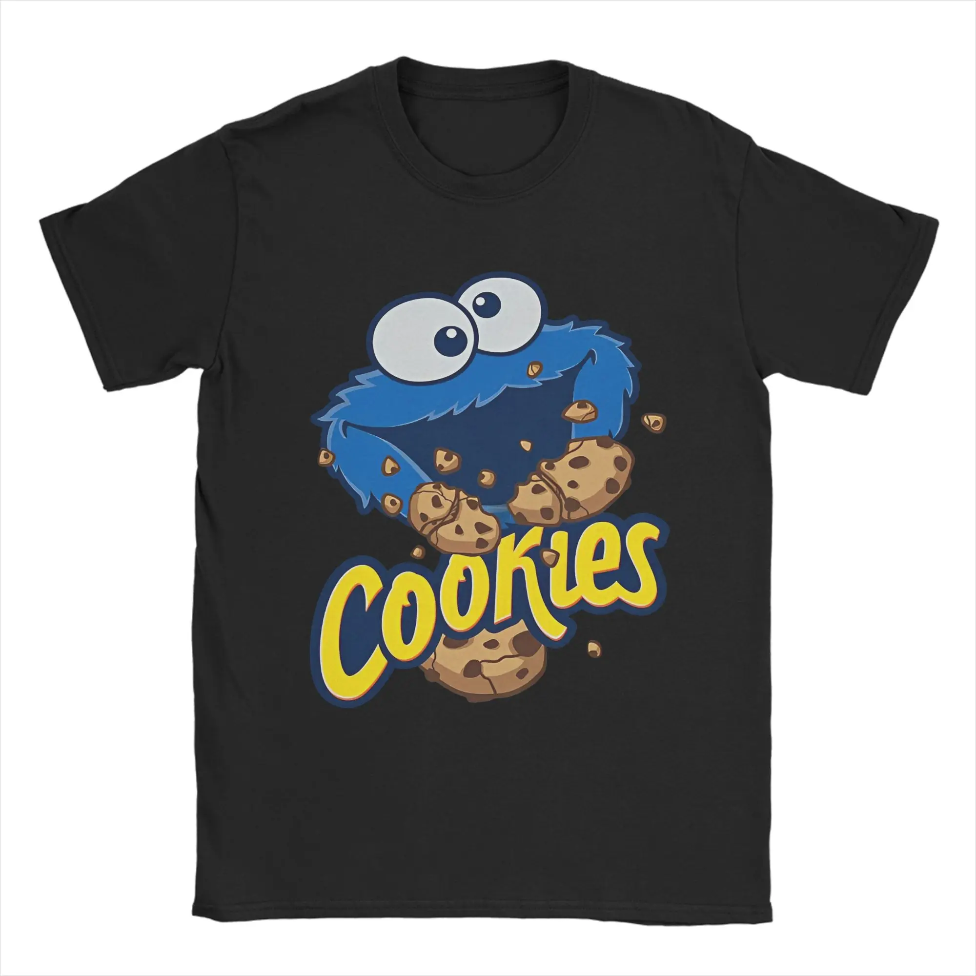 Novelty Cookie Monster Sesames Streets T-Shirt Men 100%Cotton Short Sleeve Cartoon Round Neck Summer Top Tee