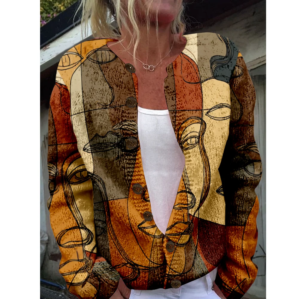 

Autumn Winter Knitted Art Face Cardigan Vintage Casual Sweater Japanese Fashion Streetwear Women Sweaters Knit Top Jumpers