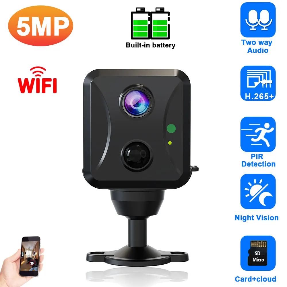 

HD 5MP Wifi IP Security Camera Two Way Audio Indoor Home Wireless Rechargeable Battery Powered CCTV Video Surveillance Camera 2K