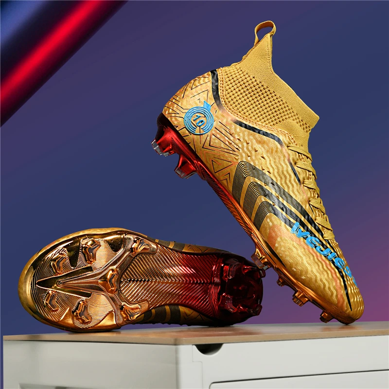 รองเท้าฟุตบอลชาย FG Non-SLIP Turf ฟุตบอล Cleats Electroplating Design รองเท้า Ultralight รองเท้าผ้าใบ High TOP รองเท้าฟุตบอล