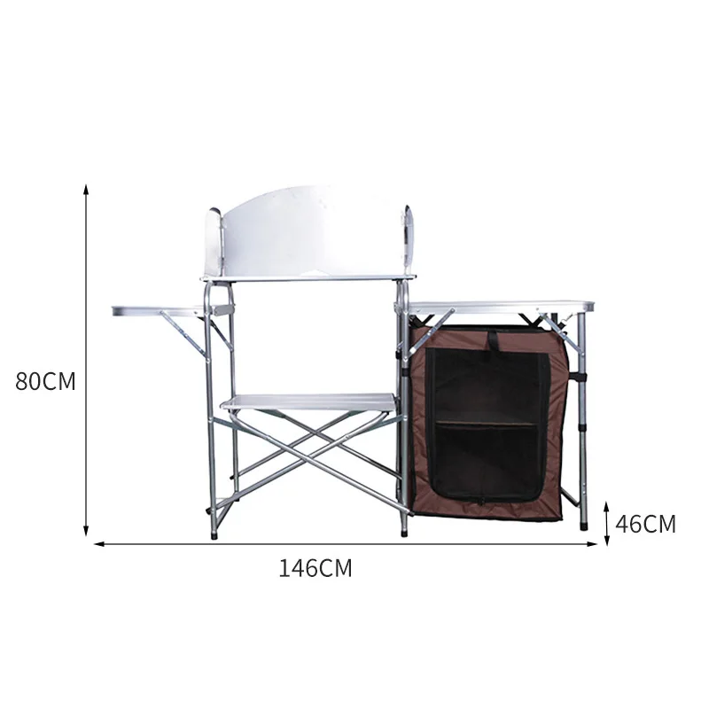 Aluminum Folding Table Mobile Kitchen Outdoor Camping Double Layers Storage Rack Tourist Trip Self-Drive Equipment Luxury Chair