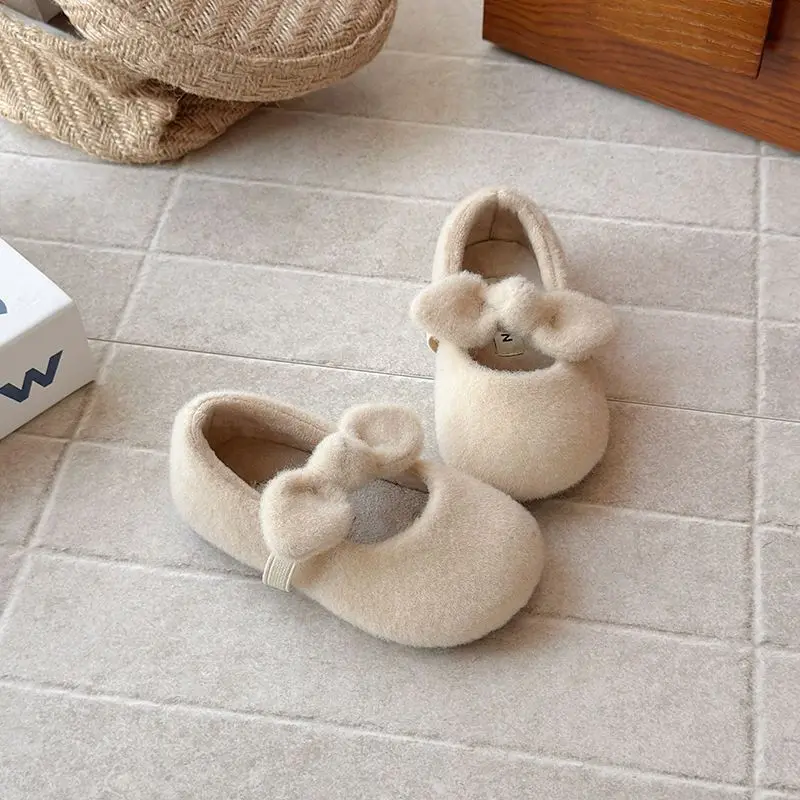 

Новинка 2026, милые пушистые туфли Мэри Джейн для девочек, теплая универсальная осенне-зимняя обувь на флисовой подкладке ​ Модные детские балетки