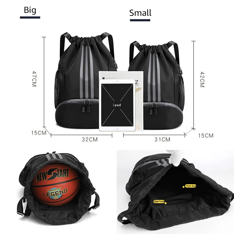 Esportes drawstring futebol mochila leve fitness ginásio saco de basquete viagem ao ar livre à prova dweekend água fim de semana ombro mochila