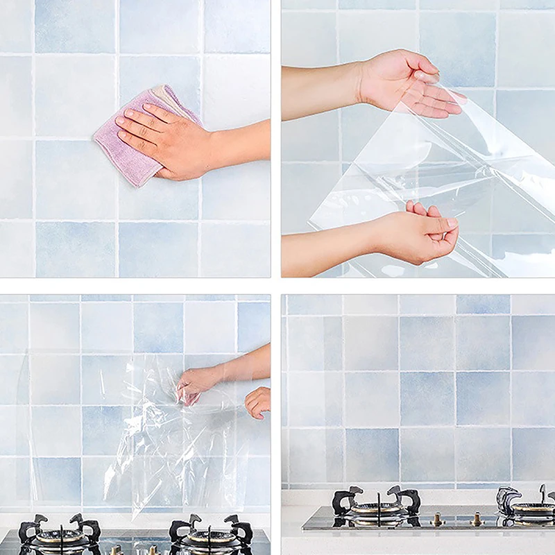 1Pc Kitchen Oil Proof Wall Sticker Heat-resistant Wallpaper Clear Self Adhesive Film Waterproof Paper Home Decoration